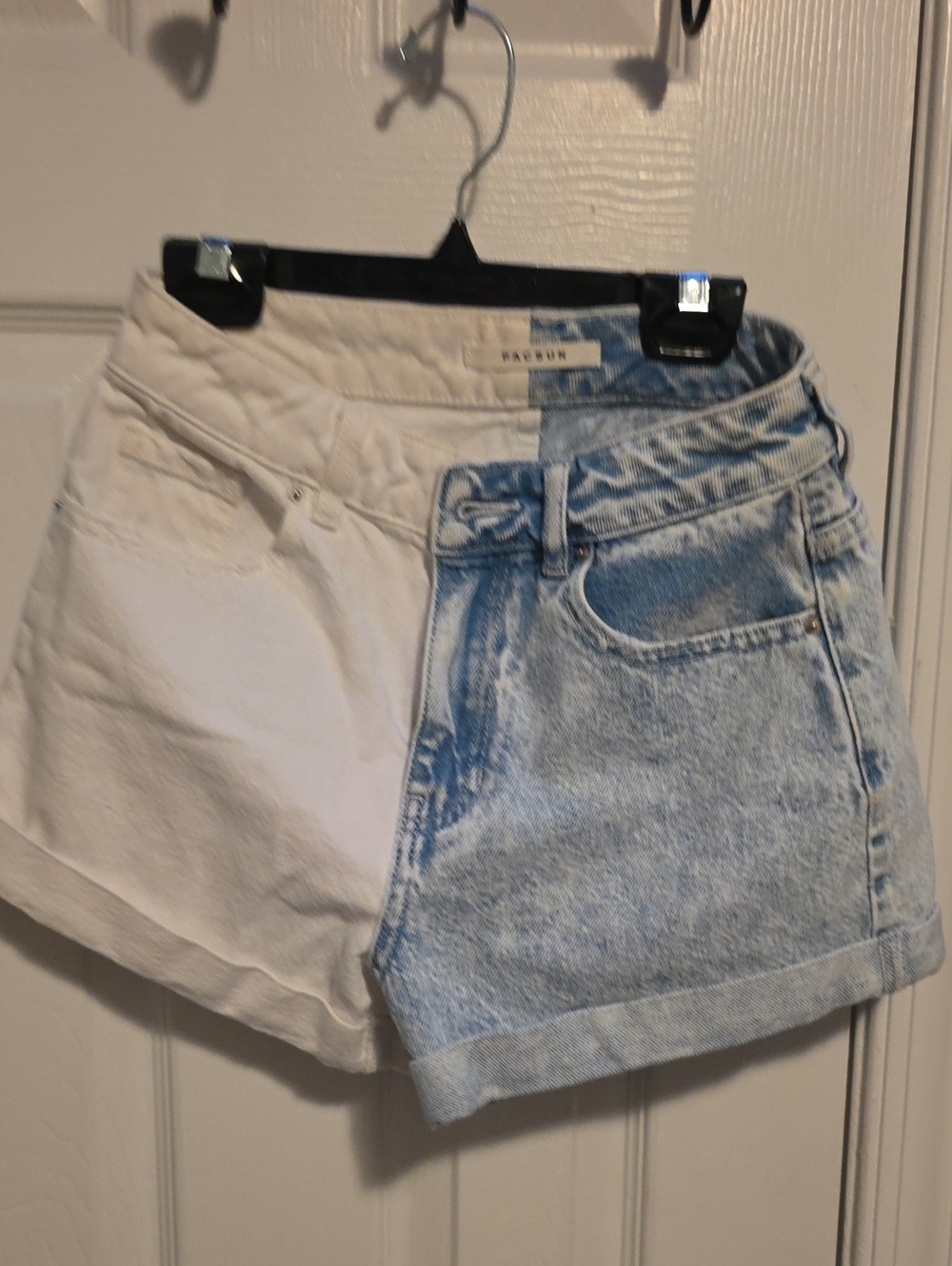 PacSun Two-Tone White and Light Blue Denim High-Rise Shorts